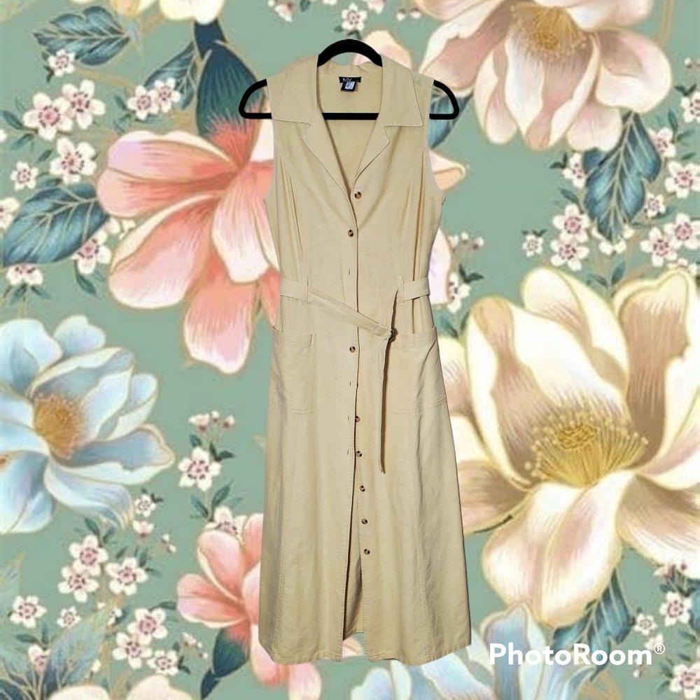New York Jeans Co Linen-Cotton Sleeveless Shirtdress - Vintage 90's Size 4